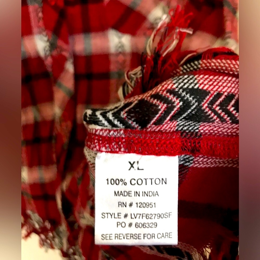 NWT Olive+Oak Women’s Boho Flannel & Plaid Fringe Button Down Cotton Top - Picture 14 of 15